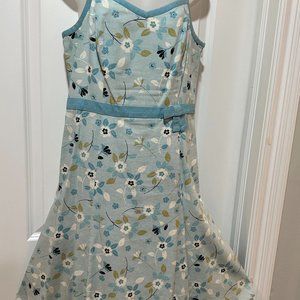 Ann Taylor Loft Sky Blue Linen/Rayon Floral Summer Dress (NWOT)